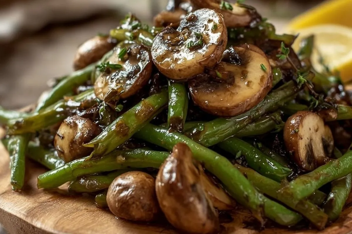 knoblauchbutter-gebratene-grune-bohnen-mit-champignons