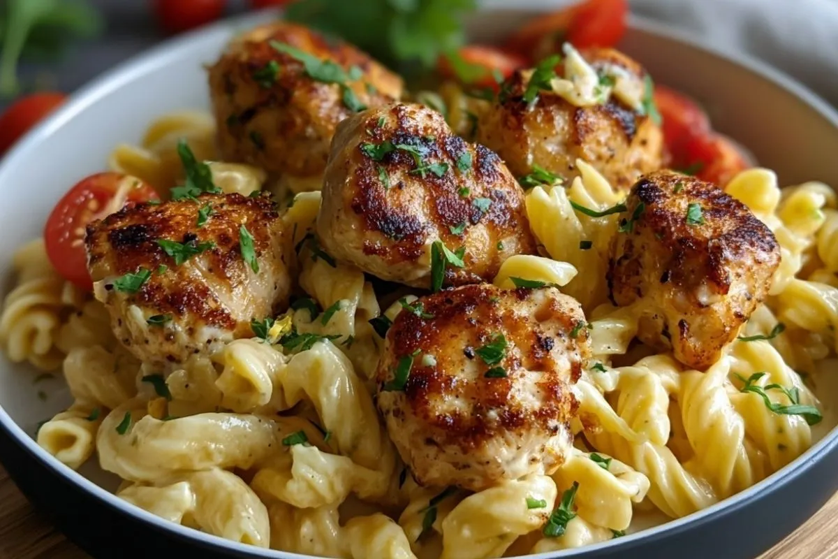 knoblauchbutter-huhnchenbissen-mit-wurziger-cajun-alfredo-drehrohrenpasta